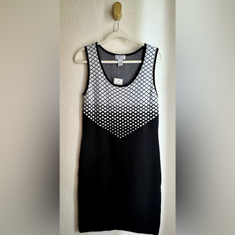 CARMEN Marc Valvo | NWT Knit Black Fitted Cocktail Dress Sleeveless M Bodycon